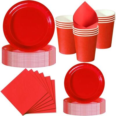 OEM 50 Pièces Vaisselle Jetable, Assiettes Rouges 23 Cm Et 18 Cm, Gobelets + Serviettes, Fête Intérieure/extérieure - Publicité OEM 50 Pièces Vaisselle Jetable, Assiettes Rouges 23 Cm Et 18 Cm, Gobelets + Serviettes, Fête Intérieure/extérieure - Publicité