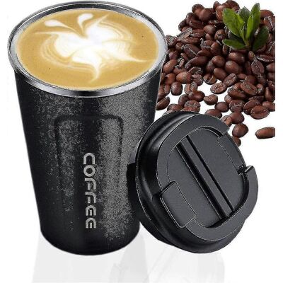 LISATR Mug À Café Noir, Tasse À Café Réutilisable À Double Paroi Sous Vide, Mug De Voyage Ou De Bureau Écologique En Acier Inoxydable - Publicité LISATR Mug À Café Noir, Tasse À Café Réutilisable À Double Paroi Sous Vide, Mug De Voyage Ou De Bureau Écologique En Acier Inoxydable - Publicité