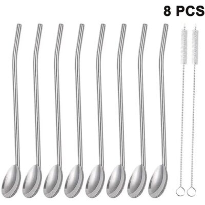 FORTUNEVILLE Ensemble De 8 Cuillères À Paille En Acier Inoxydable, Cuillères À Café Ovales Avec 2 Goupillons, Bâtonnets À Fruits Réutilisables, Cuillères À Mélanger, Paille À Vaisselle - Publicité FORTUNEVILLE Ensemble De 8 Cuillères À Paille En Acier Inoxydable, Cuillères À Café Ovales Avec 2 Goupillons, Bâtonnets À Fruits Réutilisables, Cuillères À Mélanger, Paille À Vaisselle - Publicité