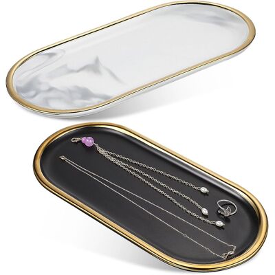 GRASSLIN Lot De 2 Plateaux De Courtoisie Ovales En Céramique Haute Température Avec Aspect Marbré Brillant, Plateaux Élégants Pour Garder Les Articles Propres Pour L'Organisateur De Salle De Bain'-'- - Publicité GRASSLIN Lot De 2 Plateaux De Courtoisie Ovales En Céramique Haute Température Avec Aspect Marbré Brillant, Plateaux Élégants Pour Garder Les Articles Propres Pour L'Organisateur De Salle De Bain'-'- - Publicité