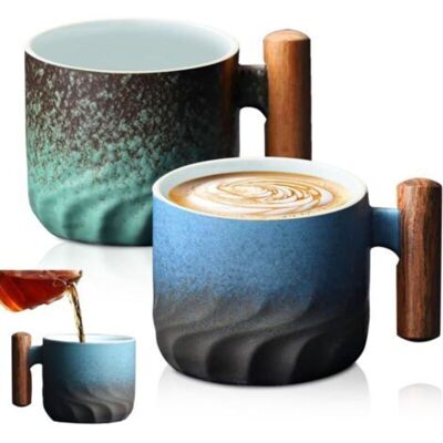 RICEEL 2 Pièces Tasse À Café En Céramique, Tasses À Café, Tasse Espresso Avec Poignee En Bois, Tasses À Expresso, Tasse Cappuccino, Verre Matcha, Pour Le Lait, Le Thé - Publicité RICEEL 2 Pièces Tasse À Café En Céramique, Tasses À Café, Tasse Espresso Avec Poignee En Bois, Tasses À Expresso, Tasse Cappuccino, Verre Matcha, Pour Le Lait, Le Thé - Publicité
