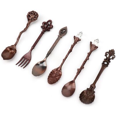 MCKENSA Ensemble De 6 Pièces Innovant Vintage Rétro En Alliage De Zinc, Cuillères Et Fourchettes, Couverts, Accessoire De Cuisine (bronze Rouge (manche De Fourchette En Forme De Cœur)) - Publicité MCKENSA Ensemble De 6 Pièces Innovant Vintage Rétro En Alliage De Zinc, Cuillères Et Fourchettes, Couverts, Accessoire De Cuisine (bronze Rouge (manche De Fourchette En Forme De Cœur)) - Publicité