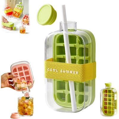 GRASSLIN 1 Bouteille À Glaçons 2 En 1, Silicone, Démoulage Tactile, Avec Paille, Pour Congélateur Et Boissons - Publicité GRASSLIN 1 Bouteille À Glaçons 2 En 1, Silicone, Démoulage Tactile, Avec Paille, Pour Congélateur Et Boissons - Publicité