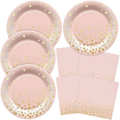 GRASSLIN Lot De 40 Assiettes En Papier, Rose, Feuille D'Or, Serviettes Jetables, Vaisselle De Fête - Publicité GRASSLIN Lot De 40 Assiettes En Papier, Rose, Feuille D'Or, Serviettes Jetables, Vaisselle De Fête - Publicité