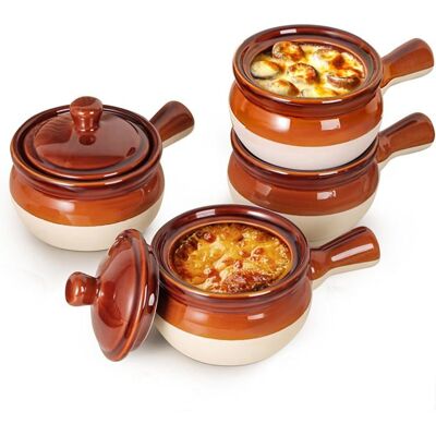 OEM 4 Bols À Soupe À L'Oignon Français, Céramique 532 Ml Avec Poignée Et Couvercle, Idéal Pour Ragoûts Et Chili, Usage Familial Et Convivial - Publicité OEM 4 Bols À Soupe À L'Oignon Français, Céramique 532 Ml Avec Poignée Et Couvercle, Idéal Pour Ragoûts Et Chili, Usage Familial Et Convivial - Publicité