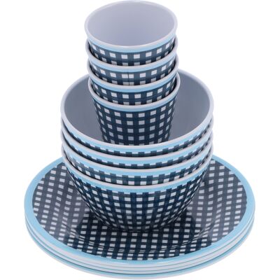 MCKENSA Service De Table 12 Pièces En Mélamine Bleu Foncé À Motif Quadrillé : Tasses, Bols Et Assiettes, Idéal Pour La Maison, Le Restaurant Et La Cuisine. Publicité MCKENSA Service De Table 12 Pièces En Mélamine Bleu Foncé À Motif Quadrillé : Tasses, Bols Et Assiettes, Idéal Pour La Maison, Le Restaurant Et La Cuisine. Publicité