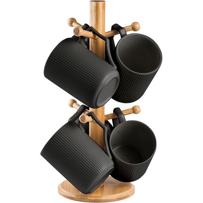OEM Lot De 6 Tasses Alisa Sur Support En Bambou 340 Ml, Noires - Publicité OEM Lot De 6 Tasses Alisa Sur Support En Bambou 340 Ml, Noires - Publicité