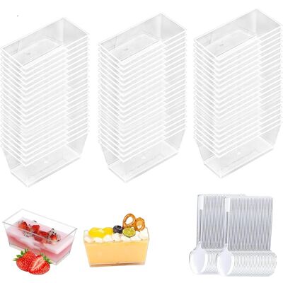 SANS MARQUE 50 Pièces Coupe En Plastique, Avec Cuillère, Desserts Et Apéritifs Rectangulaires, Bol De Service Réutilisable Pour Pudding Mousse Party (140ml) - Publicité SANS MARQUE 50 Pièces Coupe En Plastique, Avec Cuillère, Desserts Et Apéritifs Rectangulaires, Bol De Service Réutilisable Pour Pudding Mousse Party (140ml) - Publicité