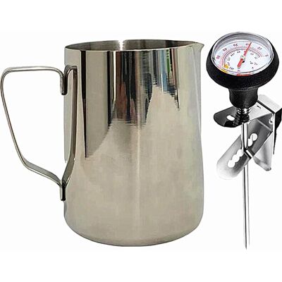 KAJFJAD Pichet À Mousser Le Lait 600 Ml Avec Thermomètre Intégré, Idéal Pour Le Latte Art, Les Baristas Et Les Cafés À Domicile, En Acier Inoxydable. Publicité KAJFJAD Pichet À Mousser Le Lait 600 Ml Avec Thermomètre Intégré, Idéal Pour Le Latte Art, Les Baristas Et Les Cafés À Domicile, En Acier Inoxydable. Publicité