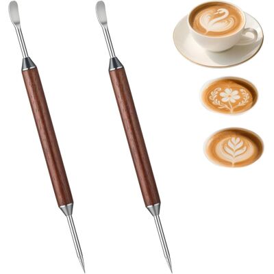 GRASSLIN Lot De 2 Stylos À Latte Art, Double Face, Poignée En Palissandre, Pointe Acier Inoxydable, Pour Cappuccino Et Espresso - Publicité GRASSLIN Lot De 2 Stylos À Latte Art, Double Face, Poignée En Palissandre, Pointe Acier Inoxydable, Pour Cappuccino Et Espresso - Publicité