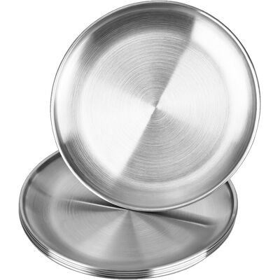 GRASSLIN Lot De 5 Assiettes Rondes Acier Inoxydable Diamètre 20cm Bord Concave Pour Barbecue Pique-nique - Publicité GRASSLIN Lot De 5 Assiettes Rondes Acier Inoxydable Diamètre 20cm Bord Concave Pour Barbecue Pique-nique - Publicité