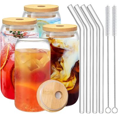 OEM Lot De 4 Tasses À Café, Verre, Couvercle Bambou, Paille Verre, 473 Ml, Maison - Publicité OEM Lot De 4 Tasses À Café, Verre, Couvercle Bambou, Paille Verre, 473 Ml, Maison - Publicité
