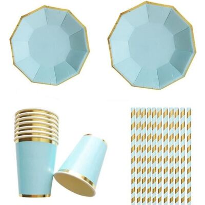 OEM 8 Assiettes 18 Cm, 8 Assiettes 23 Cm, 8 Gobelets, 25 Pailles En Carton, Vaisselle Jetable Bleue Et Dorée, Pour Anniversaires Et Mariages - Publicité OEM 8 Assiettes 18 Cm, 8 Assiettes 23 Cm, 8 Gobelets, 25 Pailles En Carton, Vaisselle Jetable Bleue Et Dorée, Pour Anniversaires Et Mariages - Publicité