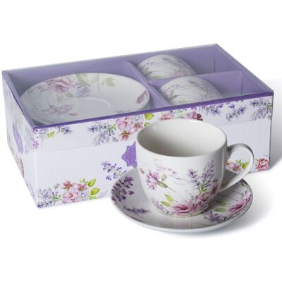 OEM Ensemble De 2 Tasses En Porcelaine Livello Avec Soucoupe, 250 Ml / 14 Cm, Motif Fleurs. Publicité OEM Ensemble De 2 Tasses En Porcelaine Livello Avec Soucoupe, 250 Ml / 14 Cm, Motif Fleurs. Publicité