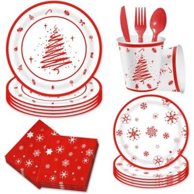 OEM 112 Pièces Vaisselle Jetable, Rouge, Papier Recyclé, Service Festif Pour 16 Personnes, Idéal Noël Et Événements - Publicité OEM 112 Pièces Vaisselle Jetable, Rouge, Papier Recyclé, Service Festif Pour 16 Personnes, Idéal Noël Et Événements - Publicité
