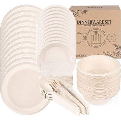 OEM 170 Pièces Vaisselle Jetable, Biodégradable Et Compostable, Marron Pour Événements Festifs - Publicité OEM 170 Pièces Vaisselle Jetable, Biodégradable Et Compostable, Marron Pour Événements Festifs - Publicité