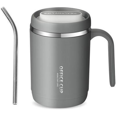 ALVIOR Tasse À Café - Acier Inoxydable 304 - Double Paroi Sous Vide - 500 Ml - Avec Couvercle Et Paille En Acier - Gris - 1 Pièce - Publicité ALVIOR Tasse À Café - Acier Inoxydable 304 - Double Paroi Sous Vide - 500 Ml - Avec Couvercle Et Paille En Acier - Gris - 1 Pièce - Publicité