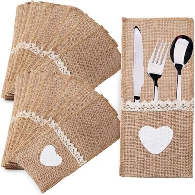 OEM 40pcs Porte-couvert En Toile Jute Et Dentelle Sac À Couteaux Table Pochette Poche À Couverts Accessoire De Vaisselle Fournitures Décoration De Table Vintage Pour Soirée Repas Fête Mariage-crezuo - Publicité OEM 40pcs Porte-couvert En Toile Jute Et Dentelle Sac À Couteaux Table Pochette Poche À Couverts Accessoire De Vaisselle Fournitures Décoration De Table Vintage Pour Soirée Repas Fête Mariage-crezuo - Publicité