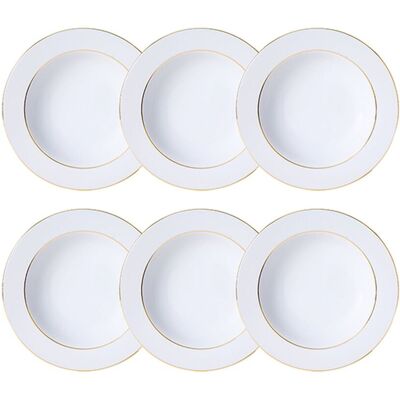 NOVASTYL Lot De 6 Assiettes Creuses 22,5cm En Porcelaine, Classic Filet Or - Publicité NOVASTYL Lot De 6 Assiettes Creuses 22,5cm En Porcelaine, Classic Filet Or - Publicité