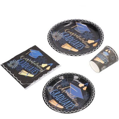 MRTRS Ensemble De 40 Assiettes Jetables Noires Pour Dîner De Remise De Diplômes, Comprenant Assiettes Et Serviettes En Papier, Décorations Pour Fête De Remise De Diplômes - Publicité MRTRS Ensemble De 40 Assiettes Jetables Noires Pour Dîner De Remise De Diplômes, Comprenant Assiettes Et Serviettes En Papier, Décorations Pour Fête De Remise De Diplômes - Publicité