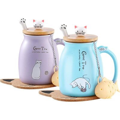 LBJFYHJN Tasse Céramique Chat - 1 Unité - Design Mignon - Avec Couvercle Et Cuillère - Pour Café Thé Lait - 380ml - Publicité LBJFYHJN Tasse Céramique Chat - 1 Unité - Design Mignon - Avec Couvercle Et Cuillère - Pour Café Thé Lait - 380ml - Publicité