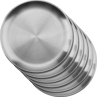 SANS MARQUE Lot De 6 Assiettes Rondes En Acier Inoxydable 304 De 26 Cm - Argenté - Pour Camping, Pique-nique Et Utilisation En Extérieur - Publicité SANS MARQUE Lot De 6 Assiettes Rondes En Acier Inoxydable 304 De 26 Cm - Argenté - Pour Camping, Pique-nique Et Utilisation En Extérieur - Publicité