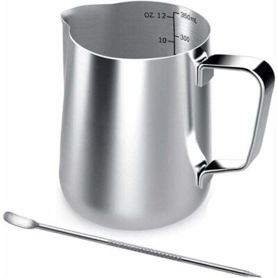 OEM Pot À Lait En Acier Inoxydable, 350ml À Main Levée Café Pot À Lait Lait Pichet Pichet Tasse Avec Mesure Mark Et Latte Art Pen, Milk Pitcher Carafes Pour La Création Barista Cappuccino Espresso - Publicité OEM Pot À Lait En Acier Inoxydable, 350ml À Main Levée Café Pot À Lait Lait Pichet Pichet Tasse Avec Mesure Mark Et Latte Art Pen, Milk Pitcher Carafes Pour La Création Barista Cappuccino Espresso - Publicité