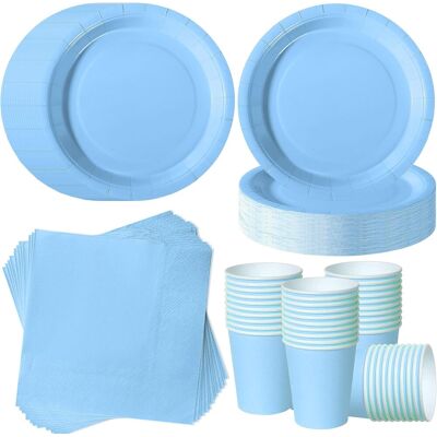 GRASSLIN 120 Pièces Vaisselle Jetable, Assiettes 7 Pouces, Gobelets, Serviettes Papier, Bleu Clair, Pour 40 Invités, Anniversaire - Publicité GRASSLIN 120 Pièces Vaisselle Jetable, Assiettes 7 Pouces, Gobelets, Serviettes Papier, Bleu Clair, Pour 40 Invités, Anniversaire - Publicité