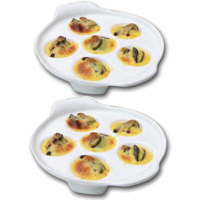 GRASSLIN 2 Plats Escargot, 6 Trous, Porcelaine Blanche, Poignées, Four, Table - Publicité GRASSLIN 2 Plats Escargot, 6 Trous, Porcelaine Blanche, Poignées, Four, Table - Publicité