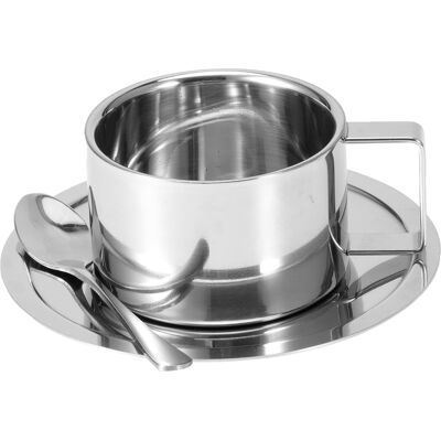 MCKENSA Ensemble De 3 Pièces En Acier Inoxydable 304 : Tasse À Café À Double Paroi, Cuillère Et Soucoupe. Accessoires De Cuisine. Publicité MCKENSA Ensemble De 3 Pièces En Acier Inoxydable 304 : Tasse À Café À Double Paroi, Cuillère Et Soucoupe. Accessoires De Cuisine. Publicité