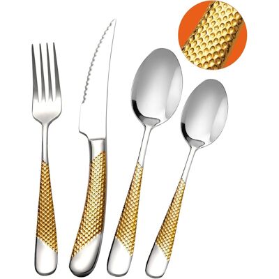 Generic Ensemble De Couverts Modernes 4 Pièces, Or Argent Martelé,tranchants, Service En Acier Inoxydable,fourchettes, Cuillères - Publicité Generic Ensemble De Couverts Modernes 4 Pièces, Or Argent Martelé,tranchants, Service En Acier Inoxydable,fourchettes, Cuillères - Publicité