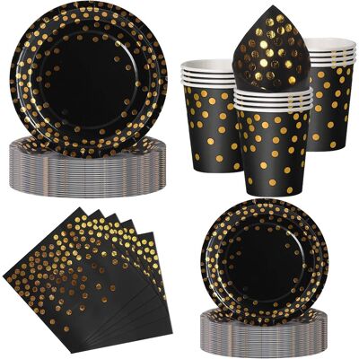 OEM Set 50 Pièces Vaisselle Jetable, Assiettes 23cm Et 18cm, Gobelets, Serviettes, Noir Or, Pour Mariage, Anniversaire, Fête - Publicité OEM Set 50 Pièces Vaisselle Jetable, Assiettes 23cm Et 18cm, Gobelets, Serviettes, Noir Or, Pour Mariage, Anniversaire, Fête - Publicité