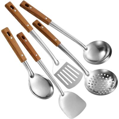 RDTD Lot De 5 Louches À Soupe À Manche En Bois, Cuillères À Riz Et Passoire, Accessoires De Cuisine - Publicité RDTD Lot De 5 Louches À Soupe À Manche En Bois, Cuillères À Riz Et Passoire, Accessoires De Cuisine - Publicité