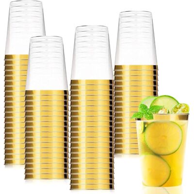 GRASSLIN Lot De 50 Gobelets, Bord Doré, Rigide Réutilisable, 280 Ml, Pour Fête, Mariage, Cocktail - Publicité GRASSLIN Lot De 50 Gobelets, Bord Doré, Rigide Réutilisable, 280 Ml, Pour Fête, Mariage, Cocktail - Publicité