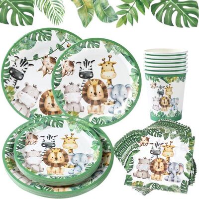 OEM 96 Pièces, Assiettes Jetables Animaux Jungle, Gobelets Et Serviettes Safari, Vaisselle Éco-responsable Pour Anniversaires Enfants - Publicité OEM 96 Pièces, Assiettes Jetables Animaux Jungle, Gobelets Et Serviettes Safari, Vaisselle Éco-responsable Pour Anniversaires Enfants - Publicité