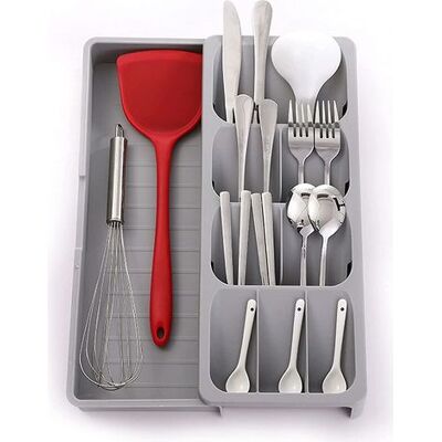 OEM Range-couverts Compact En Plastique, Organiseur Extensible Pour Tiroir D'Argenterie, Porte-ustensiles Pour Rangement De Cuisine (gris) - Publicité OEM Range-couverts Compact En Plastique, Organiseur Extensible Pour Tiroir D'Argenterie, Porte-ustensiles Pour Rangement De Cuisine (gris) - Publicité