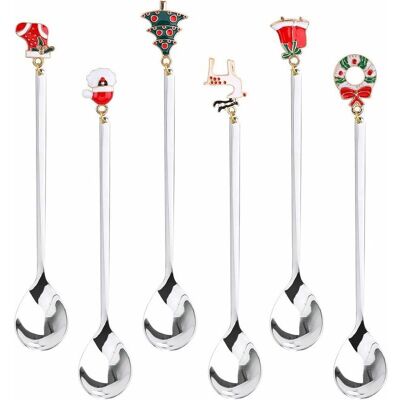 OEM Cuillères À Café De Noël,6 Cuillères De Noël Cuillères À Thé À Dessert En Acier De Noël En Argent Avec Pendentifs De Noël Cloches De Chapeau D'Élan D'Arbre De Noël,emballage De Boîte-cadeau (silver)-d - Publicité OEM Cuillères À Café De Noël,6 Cuillères De Noël Cuillères À Thé À Dessert En Acier De Noël En Argent Avec Pendentifs De Noël Cloches De Chapeau D'Élan D'Arbre De Noël,emballage De Boîte-cadeau (silver)-d - Publicité