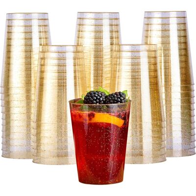 GRASSLIN 50 Gobelets, Plastique Dur, Paillettes Dorées, 285ml, Réutilisables, Fêtes - Publicité GRASSLIN 50 Gobelets, Plastique Dur, Paillettes Dorées, 285ml, Réutilisables, Fêtes - Publicité