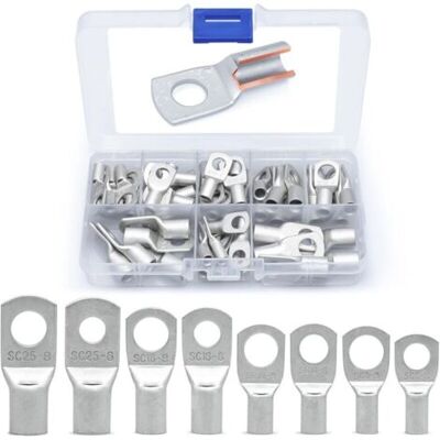 ABYSSE Lot De 60 Cosses Électriques Rondes À Œillet En Cuivre Étamé – Extrémités Non Isolées – Sertissage Ou Soudure – 6-25 Mm² - Publicité ABYSSE Lot De 60 Cosses Électriques Rondes À Œillet En Cuivre Étamé – Extrémités Non Isolées – Sertissage Ou Soudure – 6-25 Mm² - Publicité