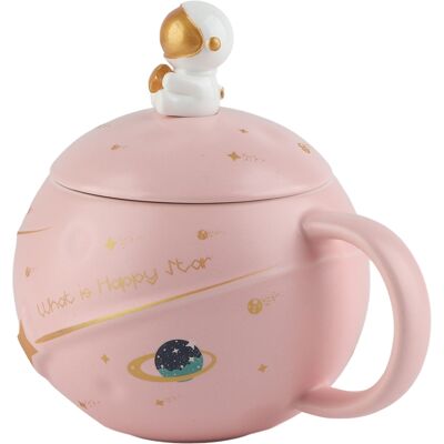 MCKENSA Mug Astronaute Fantaisie Mignon De 400 Ml Avec Poignée Ergonomique, En Céramique, Couvercle Et Cuillère Inclus, Rose - Publicité MCKENSA Mug Astronaute Fantaisie Mignon De 400 Ml Avec Poignée Ergonomique, En Céramique, Couvercle Et Cuillère Inclus, Rose - Publicité
