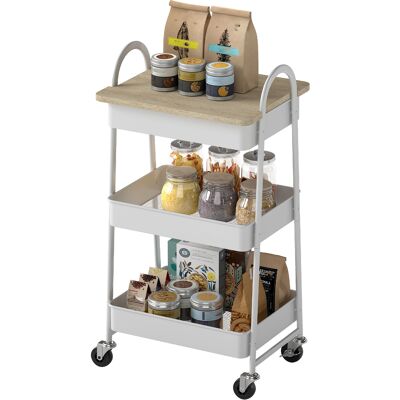 OEM Desserte Cuisine, Chariot De Service À 3 Niveaux, Plateau Supérieur, Paniers, Poignées, 45 X 32 X 77,5 Cm Chêne - Publicité OEM Desserte Cuisine, Chariot De Service À 3 Niveaux, Plateau Supérieur, Paniers, Poignées, 45 X 32 X 77,5 Cm Chêne - Publicité