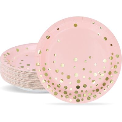 GRASSLIN Lot De 50 Assiettes En Papier, 18cm Rond, Rose Avec Feuille D'Or, Pour Fête Et Anniversaire - Publicité GRASSLIN Lot De 50 Assiettes En Papier, 18cm Rond, Rose Avec Feuille D'Or, Pour Fête Et Anniversaire - Publicité