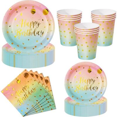 OEM 50 Pièces Vaisselle Jetable Anniversaire, Design Arc-en-ciel Et Or, Assiettes 23 Cm + Gobelets + Serviettes, Fête Enfants Et Adultes - Publicité OEM 50 Pièces Vaisselle Jetable Anniversaire, Design Arc-en-ciel Et Or, Assiettes 23 Cm + Gobelets + Serviettes, Fête Enfants Et Adultes - Publicité