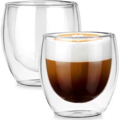 IMPORT Verres Thermiques À Double Paroi Pour Café Et Thé 250 Ml 2 Pièces. Publicité IMPORT Verres Thermiques À Double Paroi Pour Café Et Thé 250 Ml 2 Pièces. Publicité