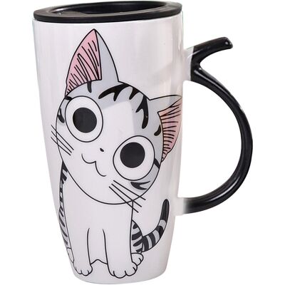 MCKENSA Mug En Céramique 600 Ml Avec Couvercle, Motif Chat Mignon, Idéal Pour La Maison Ou Le Bureau. Publicité MCKENSA Mug En Céramique 600 Ml Avec Couvercle, Motif Chat Mignon, Idéal Pour La Maison Ou Le Bureau. Publicité