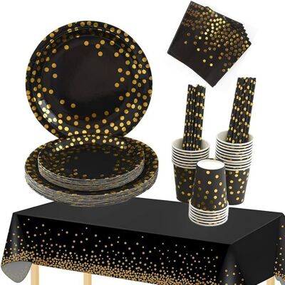 OEM 16 Pièces Vaisselle Jetable, Or Noir, Nappe 137 X 274 Cm, Assiettes 17,8 Et 22,8 Cm, Gobelets 9 Oz, Serviettes Et Pailles, Fête Anniversaire Mariage Bbq - Publicité OEM 16 Pièces Vaisselle Jetable, Or Noir, Nappe 137 X 274 Cm, Assiettes 17,8 Et 22,8 Cm, Gobelets 9 Oz, Serviettes Et Pailles, Fête Anniversaire Mariage Bbq - Publicité