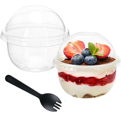 OEM Lot De 50 Tasses À Dessert,250 Ml,plastique Pet,couvercle Dôme,cuillères Noires,pour Fêtes Et Mariages - Publicité OEM Lot De 50 Tasses À Dessert,250 Ml,plastique Pet,couvercle Dôme,cuillères Noires,pour Fêtes Et Mariages - Publicité