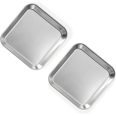 GRASSLIN Lot De 2 Assiettes, Acier Inoxydable, Carrées, Poli Miroir, Empilables, Pour Apéritif, Pique-nique - Publicité GRASSLIN Lot De 2 Assiettes, Acier Inoxydable, Carrées, Poli Miroir, Empilables, Pour Apéritif, Pique-nique - Publicité