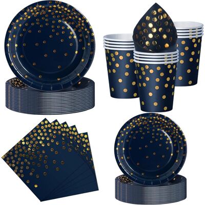 OEM Set 50 Pièces Vaisselle Jetable, Assiettes Plates 23cm, Assiettes Dessert 18cm, Gobelets, Serviettes, Bleu Marine Et Or, Mariage, Anniversaire - Publicité OEM Set 50 Pièces Vaisselle Jetable, Assiettes Plates 23cm, Assiettes Dessert 18cm, Gobelets, Serviettes, Bleu Marine Et Or, Mariage, Anniversaire - Publicité