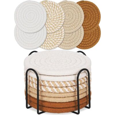 OEM Ensemble De Sous-verres Ronds Bohèmes En Coton Kaki Pour Table À Manger, Coussin Isolant Épais, Tapis Rond Pour Thé (avec Support), 8 Pièces - Publicité OEM Ensemble De Sous-verres Ronds Bohèmes En Coton Kaki Pour Table À Manger, Coussin Isolant Épais, Tapis Rond Pour Thé (avec Support), 8 Pièces - Publicité